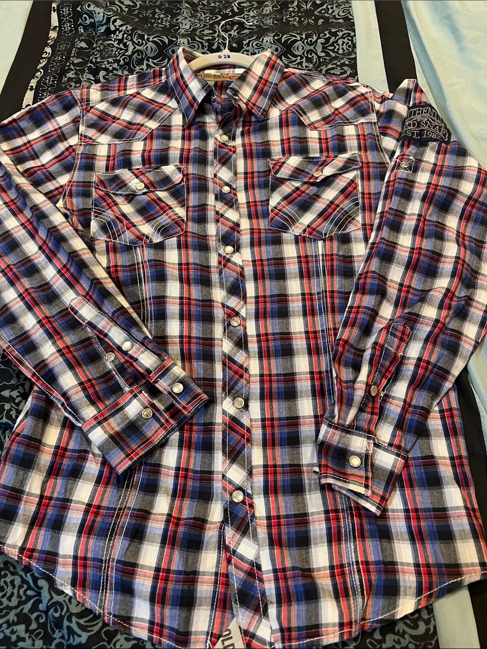 RED SNAP Casual Plaid Button-Down Shirt — Red, Blue & White